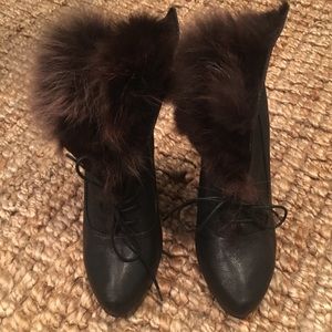 Jeffery Campbell fur trimmed booties - black/fur